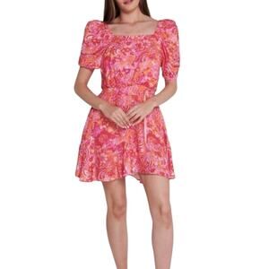 TED BAKER Bethha Pink Floral Short Sleeve Women's Mini Dress Sz 6-8